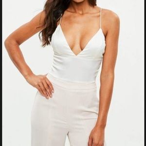 NWT Missguided White Satin Bodysuit
